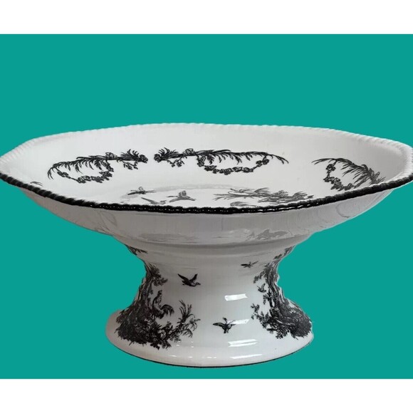 AUV2 Black & White French country Toile Centerpiece Pedestal Fruit Bowl - Picture 5 of 13